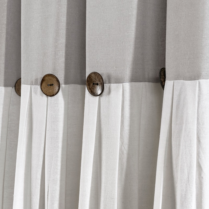 Lush Decor Linen Button Single Panel Window Curtain - 84"Lx100"W - Grey/White