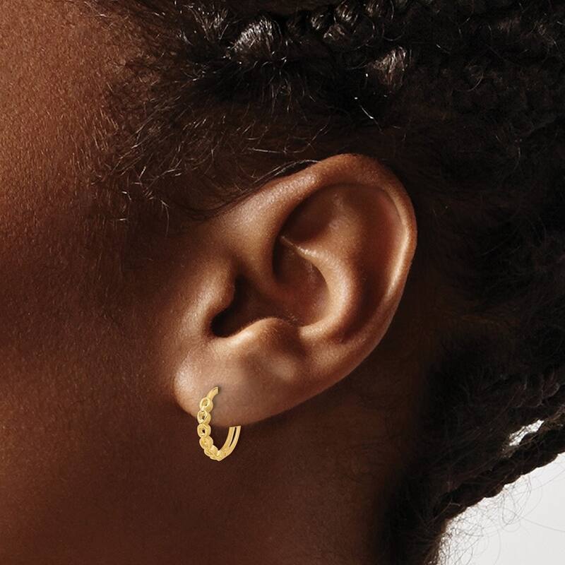 Curata 14k Yellow Gold Polished Round Link Pattern Hoop Earrings - 12.68x12.82mm