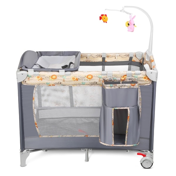 3 in 1 Baby Playpen Foldable Bassinet Bed Music Box Whirling Toys 