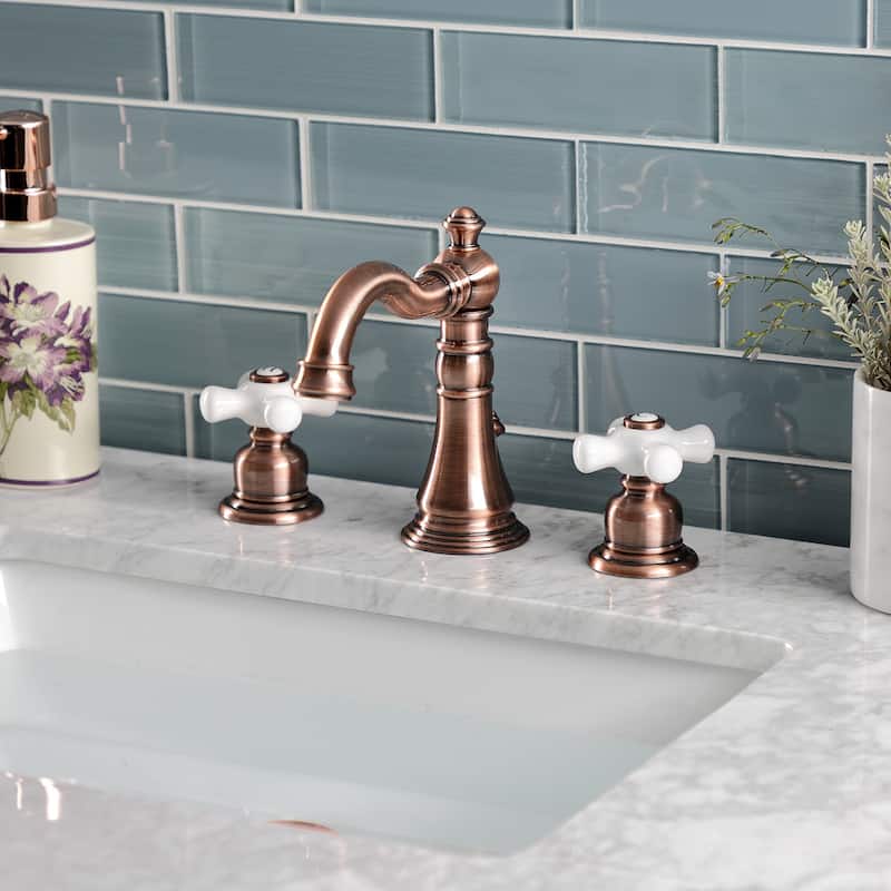 Kingston Brass American Classic Two-Handle 3-Hole Deck Mount Widespread Bathroom Faucet with Pop-Up Drain