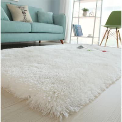 Clihome Long Pile Hand Tufted Shag Area Rug in Snow White - 132 in. x 96 in.