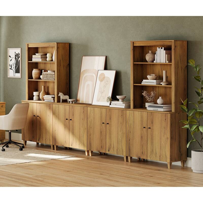 WAMPAT Entertainment Center with Bookshelves and Cabinets for 75" TVs