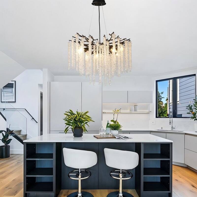 Golden Crystal Branch Chandelier Luxury Adjustable Lighting for Grand Entryways