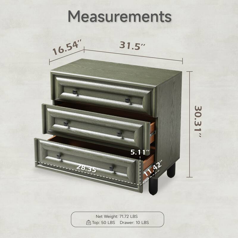 COZAYH Modern Geometric Dresser with Textured Frame Fronts, Contemporary Nightstand Featuring Rounded Pillar Pine Wood Legs