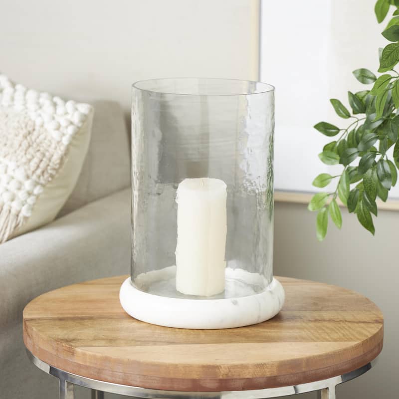 Glass Pillar Candle Holder with White Marble Base - Clear - Roche River Decor
