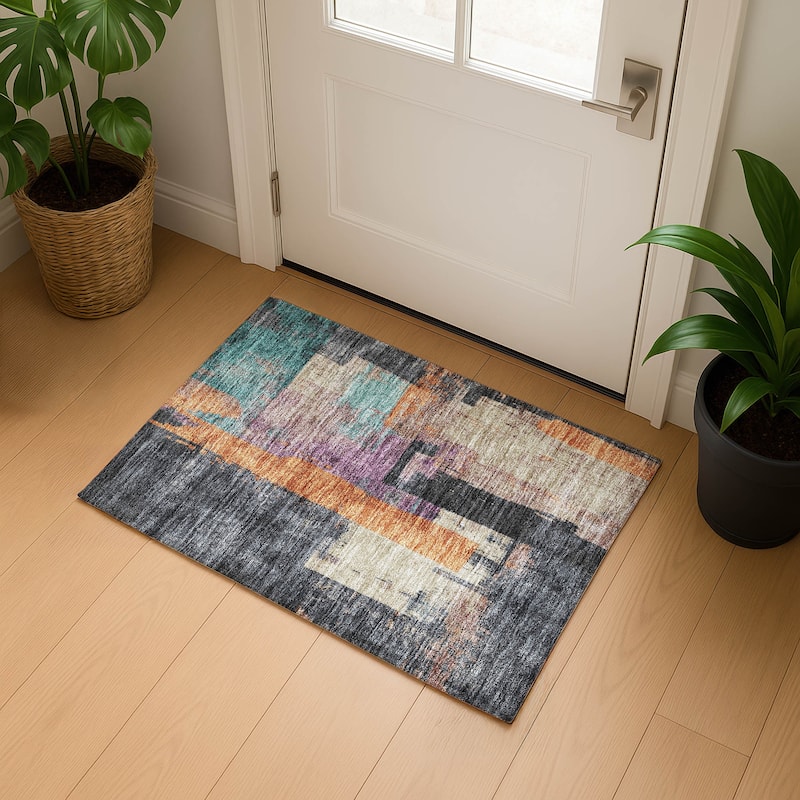 Premium Washable Super Soft Abstract Contemporary Mayfield Rug - Charcoal - 1'8" x 2'6"