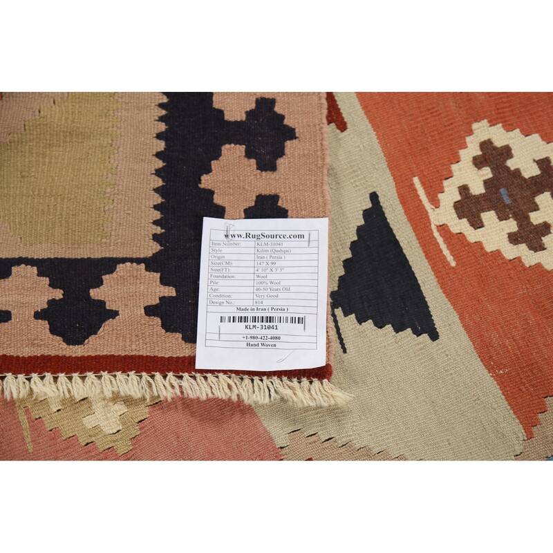 Vegetable Dye Kilim Qashqai Persian Accent Rug Handmade Wool Carpet - 3'3"x 4'10"