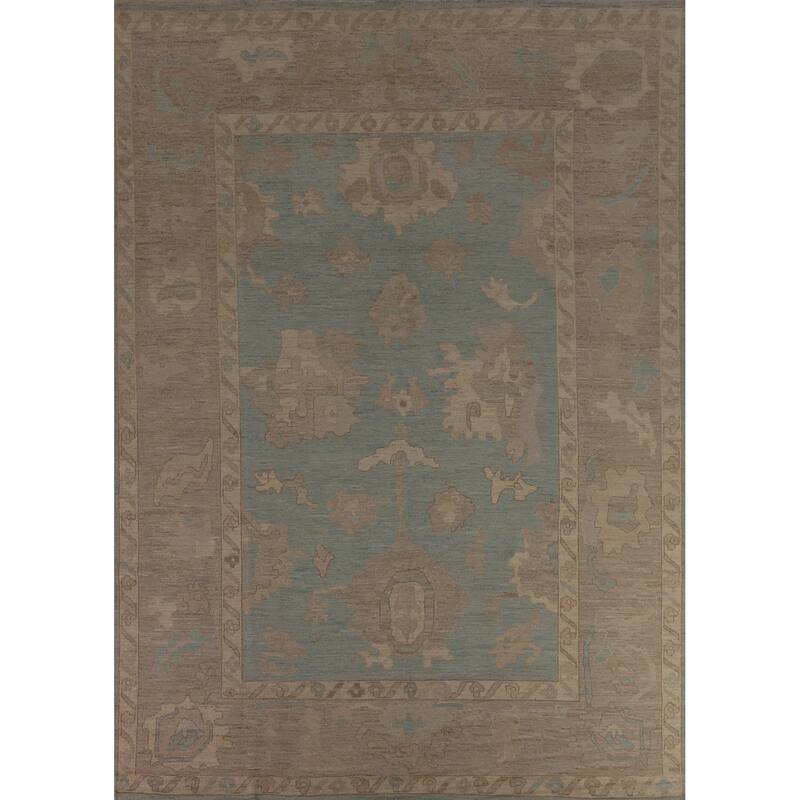 Light Blue Oushak Turkish Rug Hand-Knotted Wool Carpet - 9'0"x 11'10"