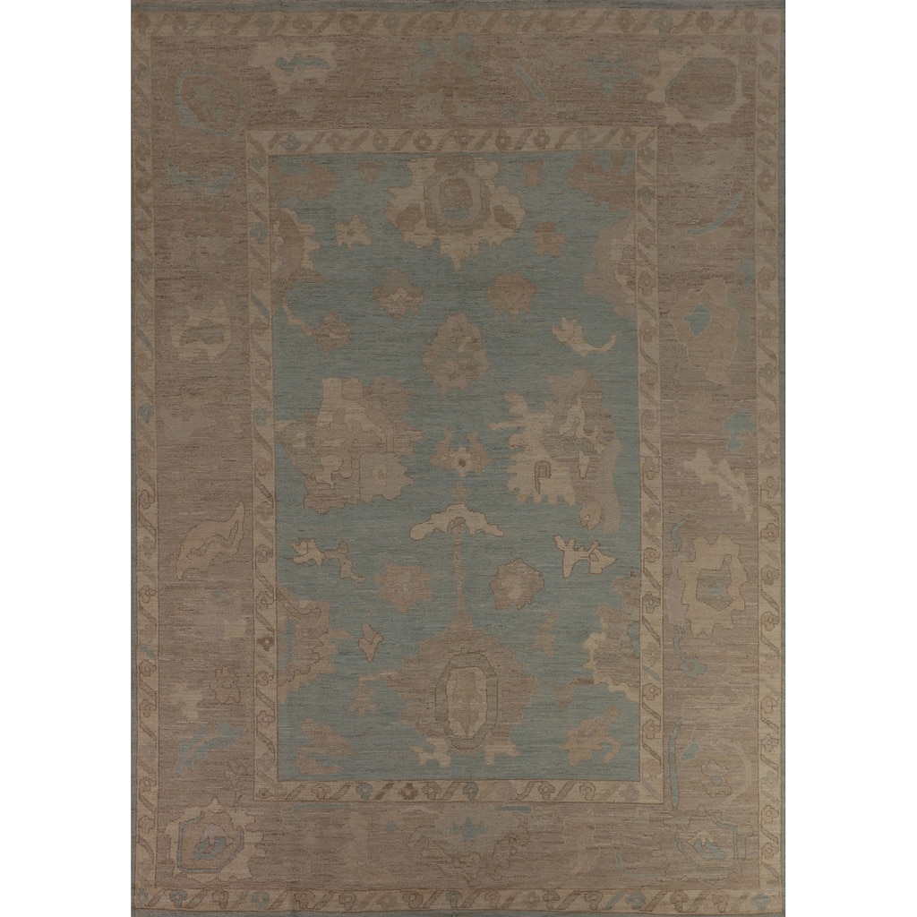 Light Blue Oushak Turkish Rug Hand-Knotted Wool Carpet - 9'0"x 11'10"