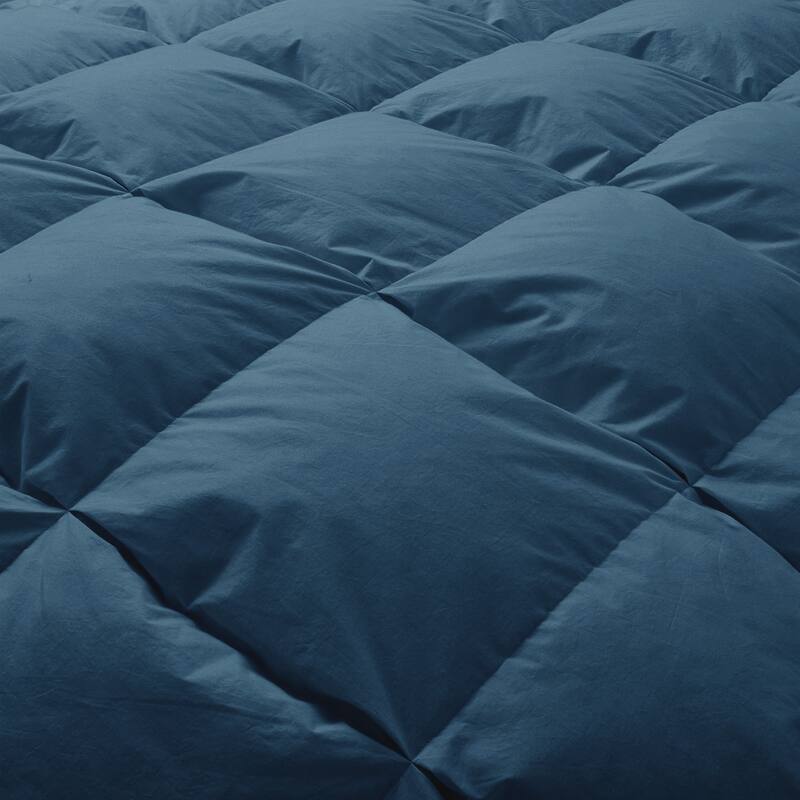 All Season 100% Cotton White Goose Feather Down Comforter with Pinch Pleat Design