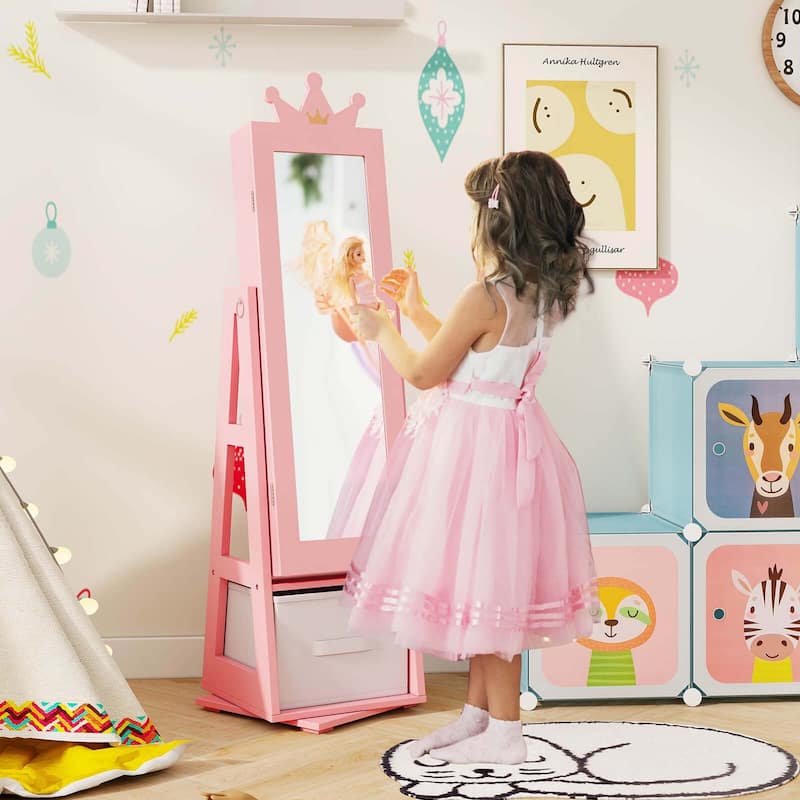 Costway Kids Jewelry Cabinet with Full-Length Mirror Foldable Drawer - See Details