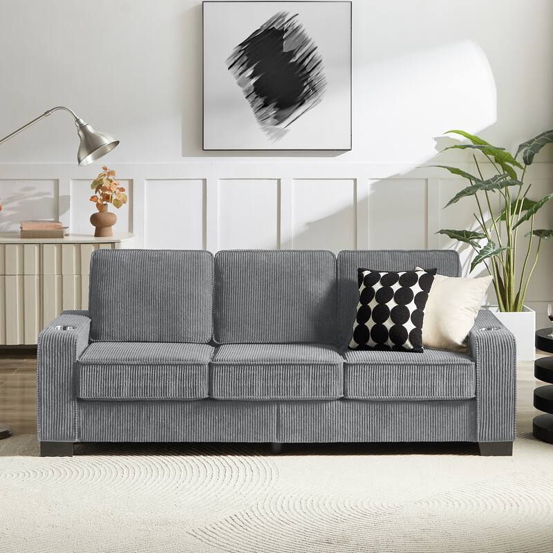 83.86"Corduroy Fabric sofa,Modern Compressed Couch,3-Seater Sofa, Furniture