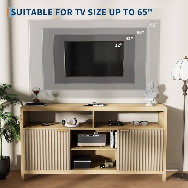 59" Modern Entertainment Center Fluted TV Stands for Living Room - N/A