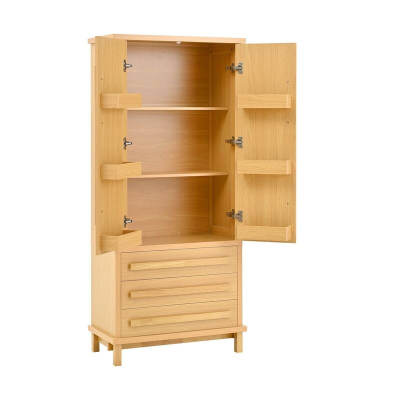 Farmhouse 70" Tall Kitchen Pantry Cabinet,Freestanding Wooden Kitchen Cupboard with 6 Door Shelves and 3 Drawers