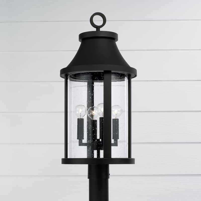 15.50"W x 20.75"H 4-Light Outdoor Cylindrical Post Lantern in Black with Seeded Glass - 12"W x 25.75"H