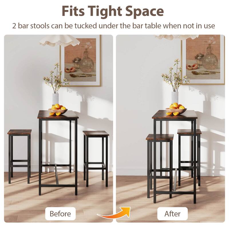 Costway 3 PCS Counter Height Table Set with Footrests Rectangular Pub