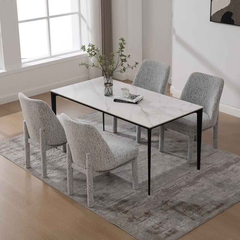 Side Chair White Black Dining Chair Accent Chair Simple Kitchen Chair Set of 4 Dressing Chair with Curved Backrest