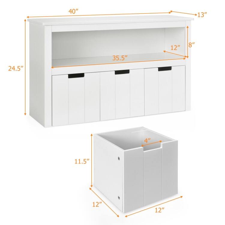 Kid Toy Storage Cabinet 3 Drawer Chest with Wheels Large Storage Cube Shelf - 40" x 13" x 24.5" (L x W x H)