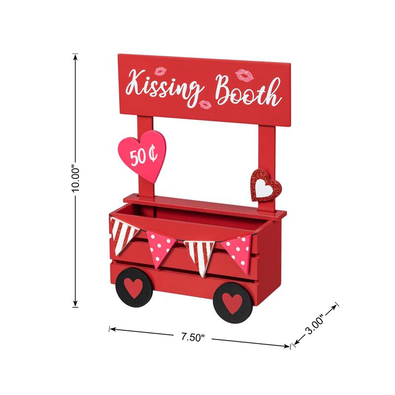 Glitzhome 10"H Valentine's Wooden KISSING BOOTH Table Decor - 10''H