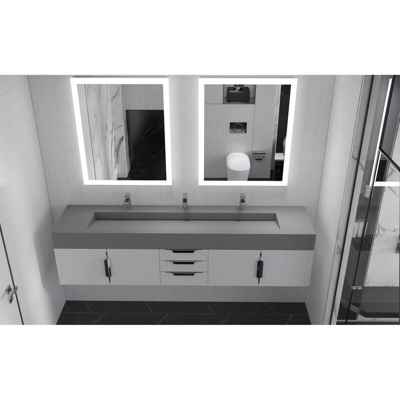 Nile 84" Wall Mounted Bathroom Vanity Set gr/ Gray Top