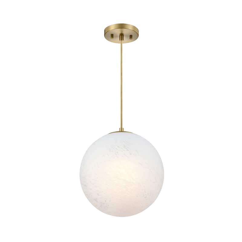 Pixie 60 Watt 1-Light Brushed Gold Globe Pendant Light with Etched Cloud Glass Shade - 12.5