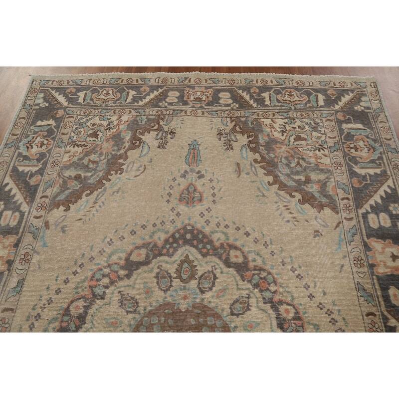 Distressed Tabriz Persian Antique Area Rug Living Room Wool Carpet - 6'4" x 9'2"