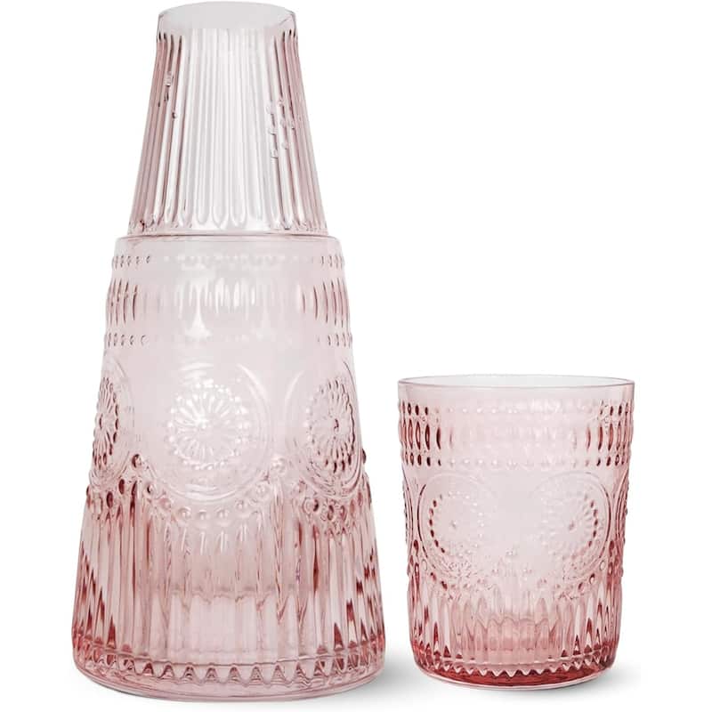 Elle Decor Bedside Water Carafe with Tumbler Set Pitcher - 33 oz