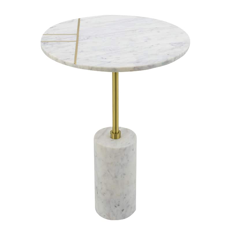 Round Table with Marble Base - 22" - White and Brass Finish