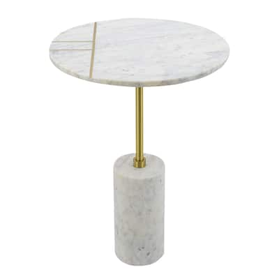 Round Table with Marble Base - 22" - White and Brass Finish