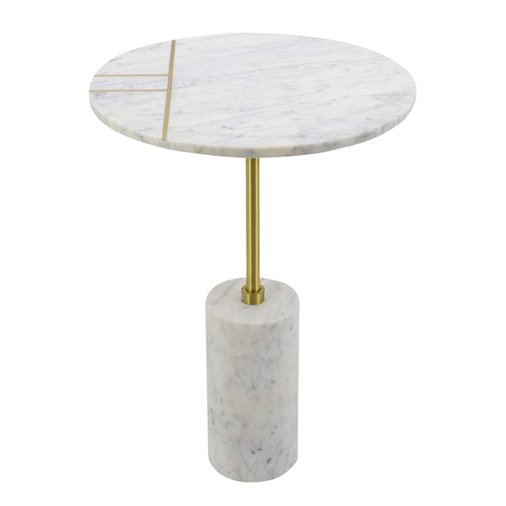 Round Table with Marble Base - 22" - White and Brass Finish
