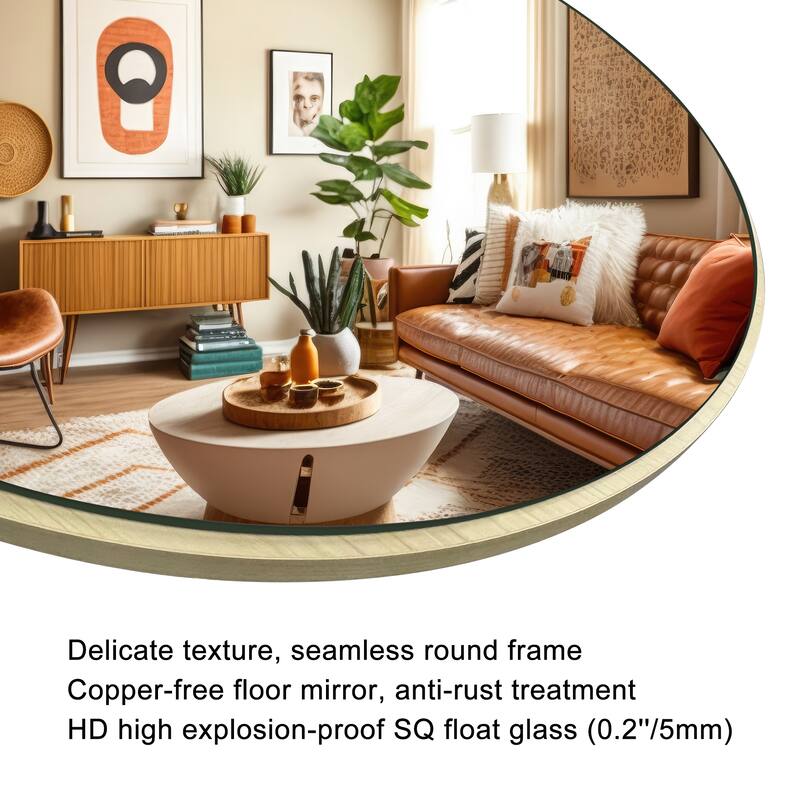 Arched Full-Length Wood Floor Mirror with Stand - 65x22