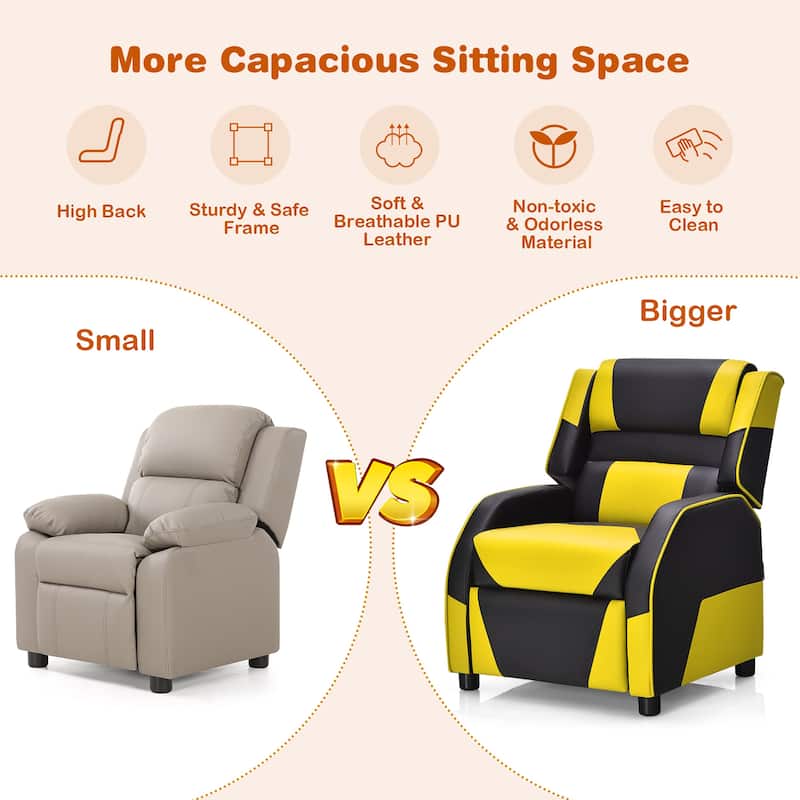 Costway Kids Youth Gaming Sofa Recliner w/Headrest & Footrest PU