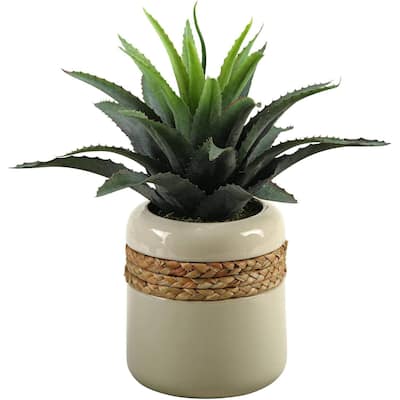 HomeStock Star Succulent in Round Ceramic Planter - Stylish Mini Faux Plant for Desks and Shelves - 14