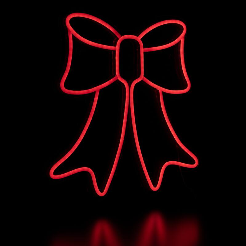 15" Red LED Lighted Neon Style Bow Christmas Window Silhouette