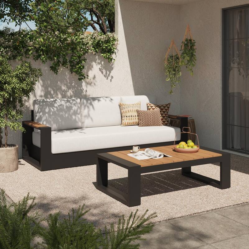 Modern 2-Piece Outdoor Conversation Set with Coffee Table - Black