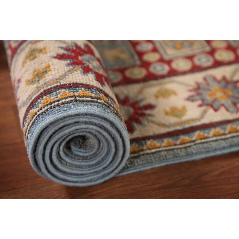 Light Blue Kazak Runner Rug Hand-Knotted Oriental Wool Carpet - 2'7" x 13'0"