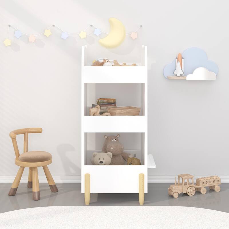 Kids Bookshelf with Chalkboard Side - Bear-Shaped Wooden Bookcase with 3-Tier Storage,Drawing Board