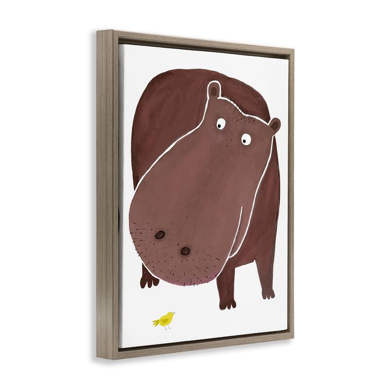 Stupell Hippo and Bird Friends Framed Floater Canvas Wall Art Design By Carla Daly