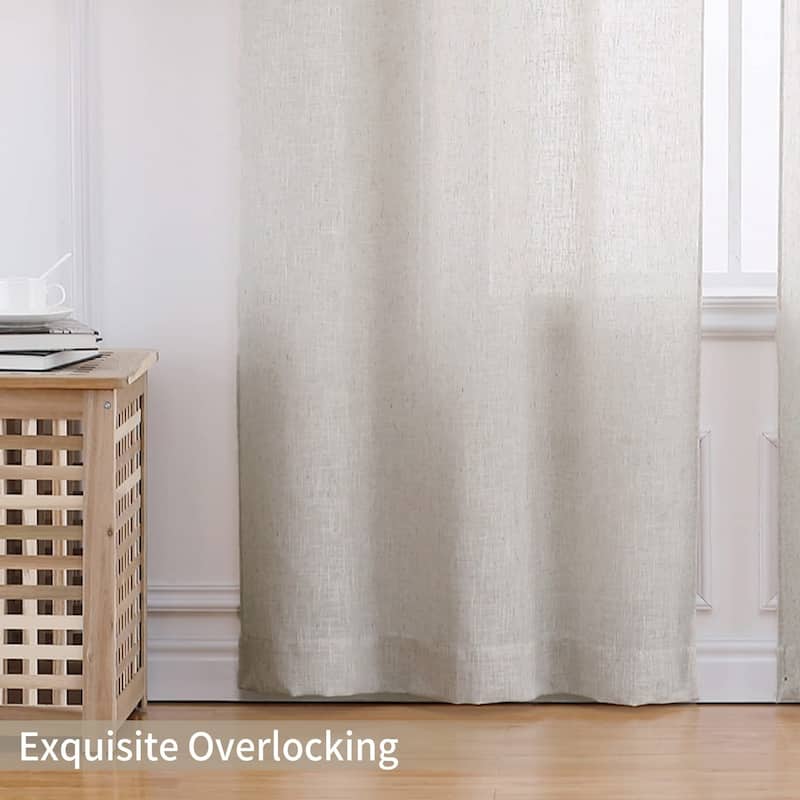 Linen Blend Living Room Curtains Faux Linen Textured Window Curtains for Bedroom Semi-Sheer Yellow Curtain Panles