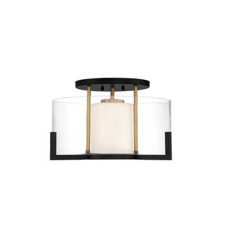 Eaton 1-Light Ceiling Light in Matte Black with Warm Brass Accents