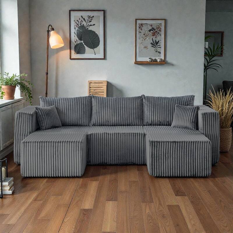 Compact Modular Sectional Sofa, Compressed Corduroy Cloud Couch, No Assembly Space Saving Sofa for Apartment