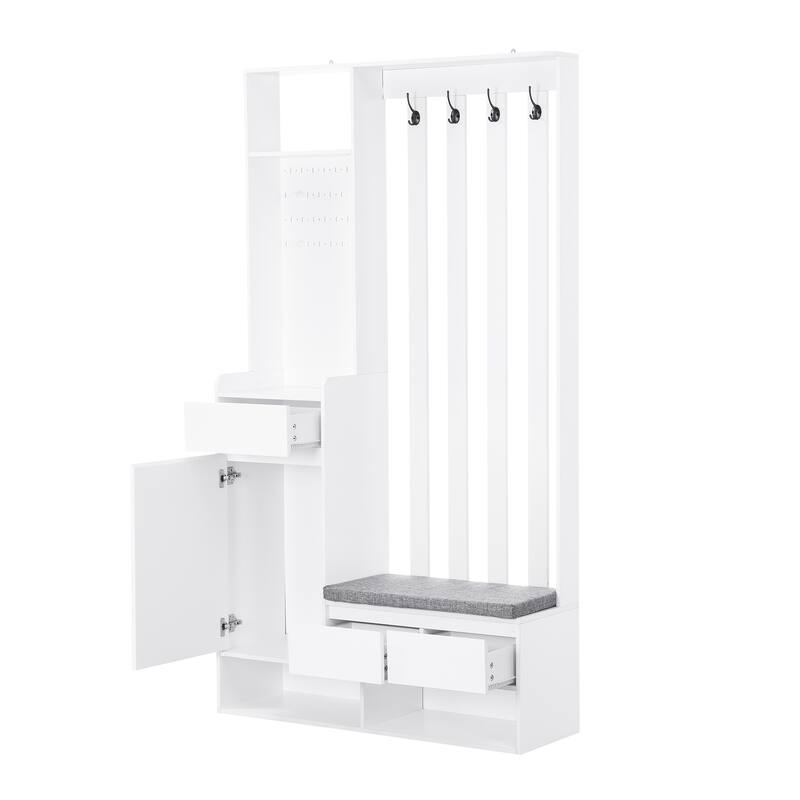 Contemporary Entryway Wood Hall Tree, Hall Trees with Bench and Shoe Storage