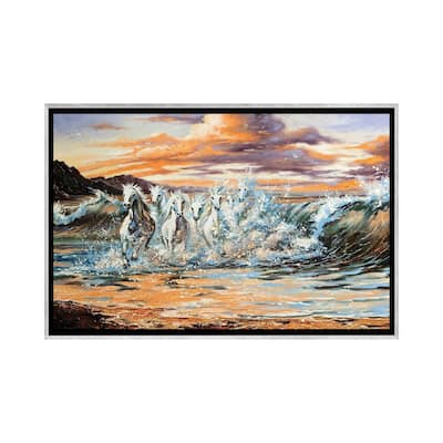 iCanvas "The Horses Running From Waves" by balaikin Framed