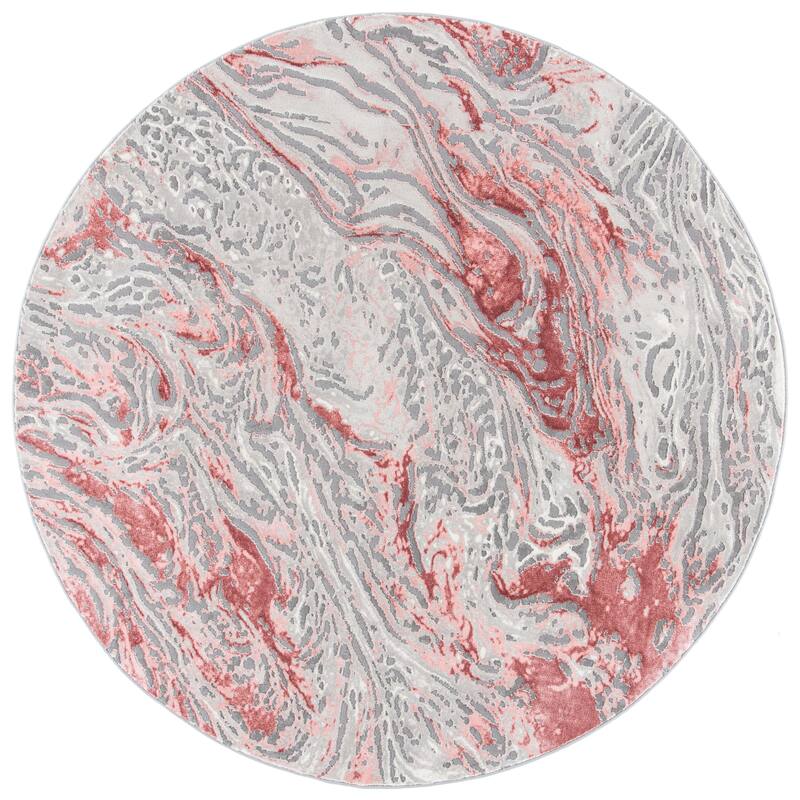 SAFAVIEH Meadow Assunta Modern Abstract Rug - 6'7" Round - Grey/Pink