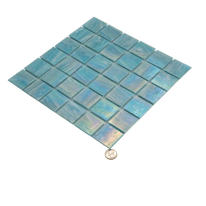 Apollo tile 12" x 12" Celestial Glossy Light Teal Blue Glass Tile (10 sq ft/case) - 10 Pack