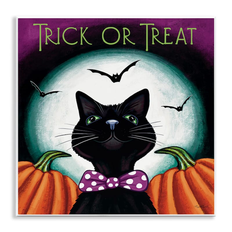 Stupell Trick Or Treat Cat Wall Plaque Art Design By Elizabeth Tyndall - 12 x 12