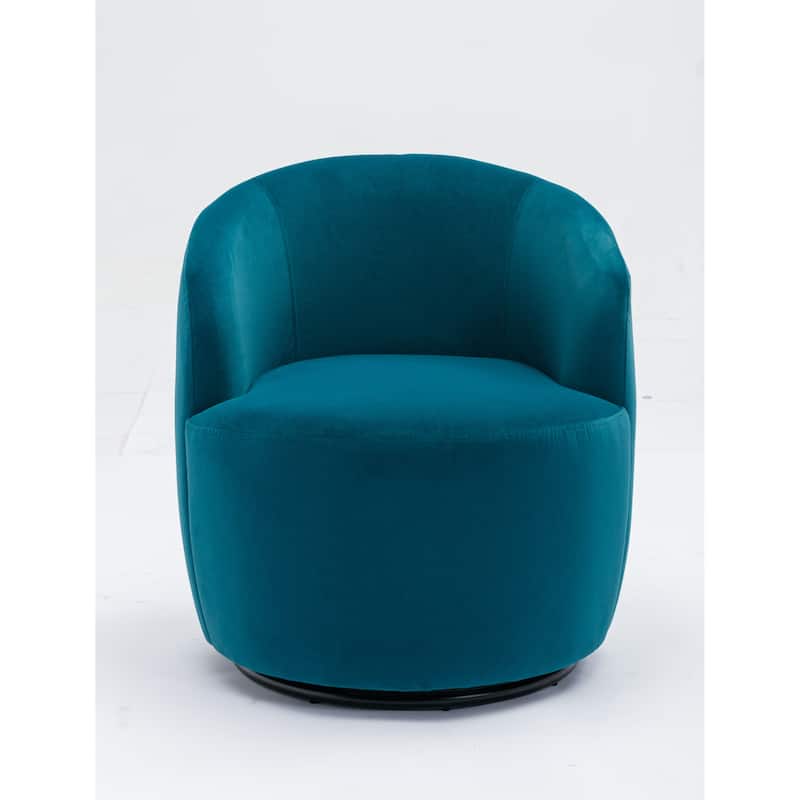 Teal Velvet 25.6" Swivel Barrel Chair with Black Coating