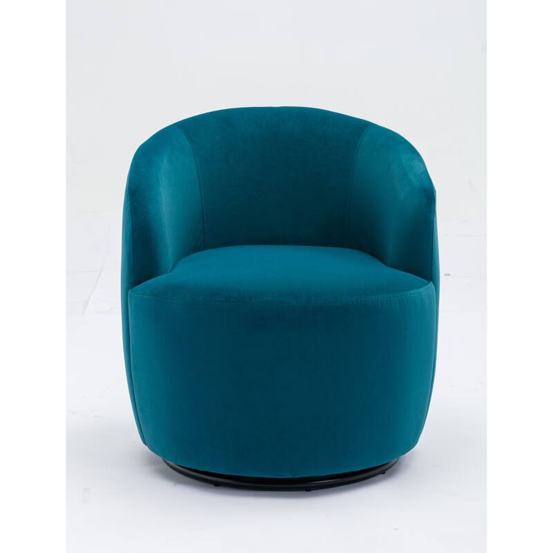 Teal Velvet Modern 25.6" Upholstered Swivel Barrel Chair with Black Powder Coating and Metal Ring