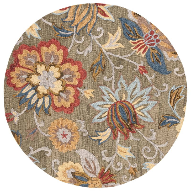 SAFAVIEH Handmade Blossom Teobalda Contemporary Wool Rug - 6' Round - Green/Red - Round