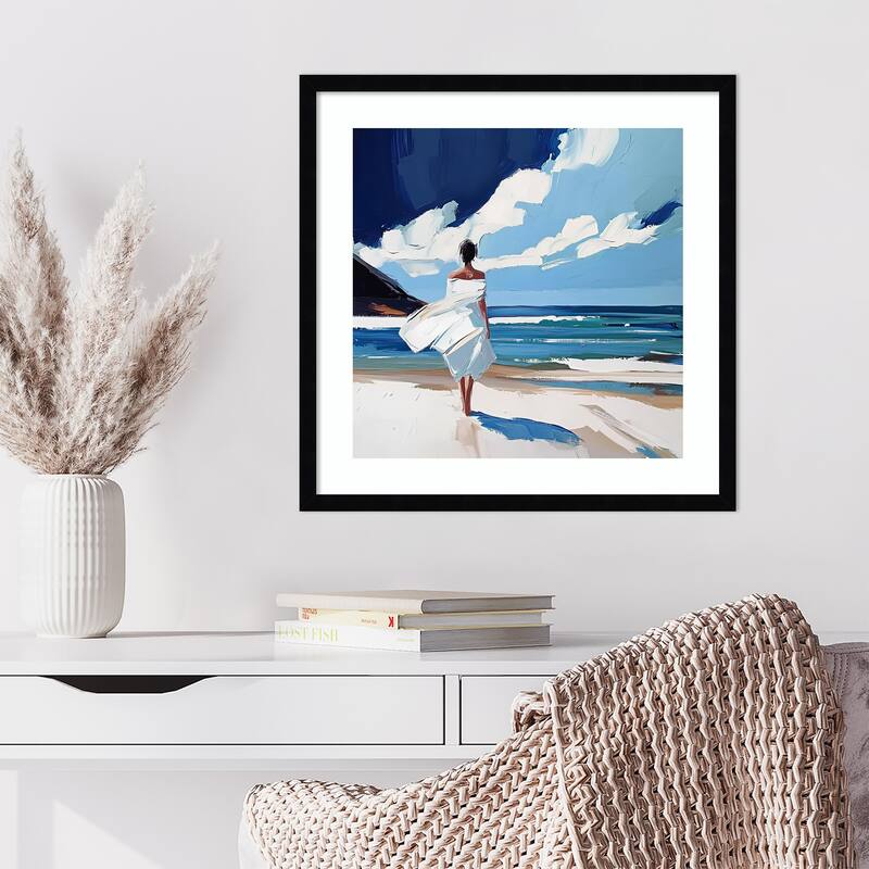 Woman Walking On the Beach by Elena Avanesova Wood Framed Wall Art Print